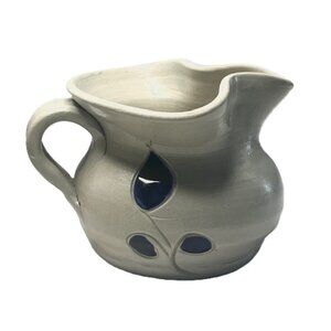 Williamsburg Pottery Hand-Carved Salt Glaze Creamer Pitcher Cobalt Blue